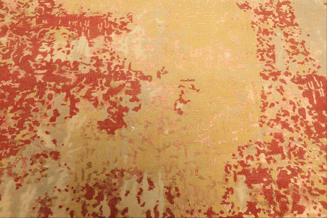 8x10 Gold, Sage, Burnt Orange Color Hand Knotted Sherpa Wool &amp; Bamboo Silk Modern &amp; Contemporay Oriental Rug