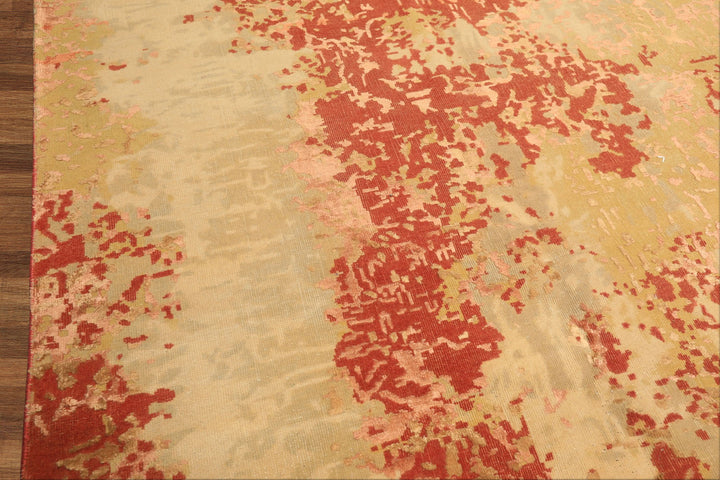 8x10 Gold, Sage, Burnt Orange Color Hand Knotted Sherpa Wool &amp; Bamboo Silk Modern &amp; Contemporay Oriental Rug