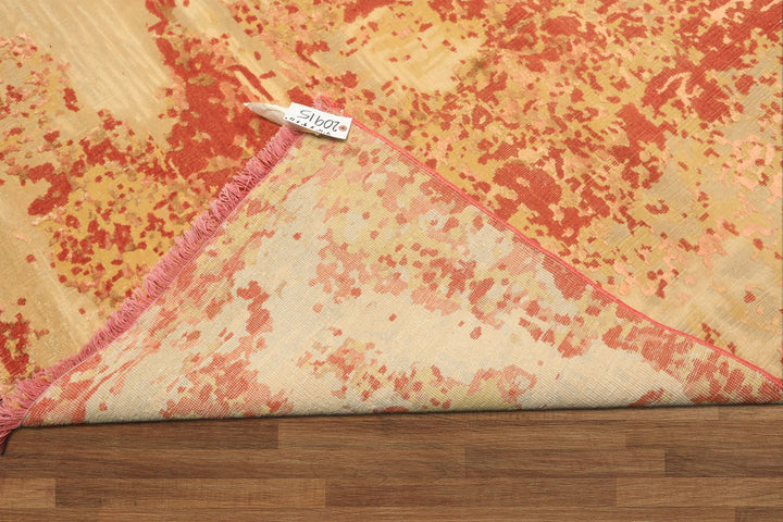8x10 Gold, Sage, Burnt Orange Color Hand Knotted Sherpa Wool &amp; Bamboo Silk Modern &amp; Contemporay Oriental Rug