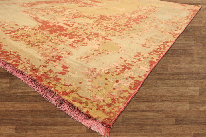 8x10 Gold, Sage, Burnt Orange Color Hand Knotted Sherpa Wool &amp; Bamboo Silk Modern &amp; Contemporay Oriental Rug