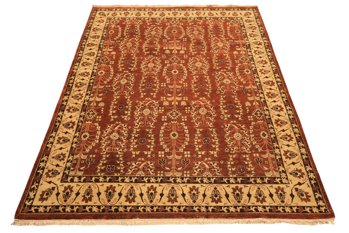 8x10 Rust, Beige, Light Gold Color Hand Knotted Agra Wool Traditional Oriental Rug