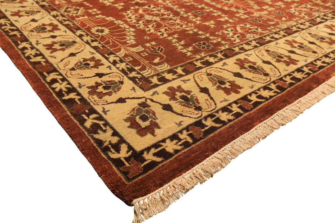 8x10 Rust, Beige, Light Gold Color Hand Knotted Agra Wool Traditional Oriental Rug