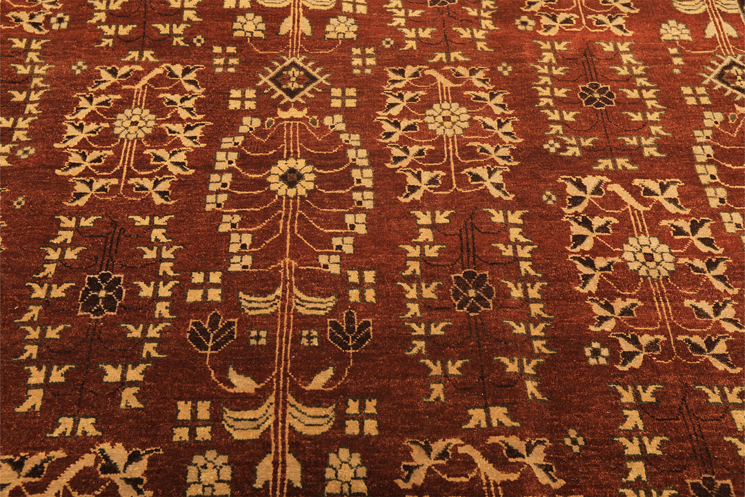 8x10 Rust, Beige, Light Gold Color Hand Knotted Agra Wool Traditional Oriental Rug