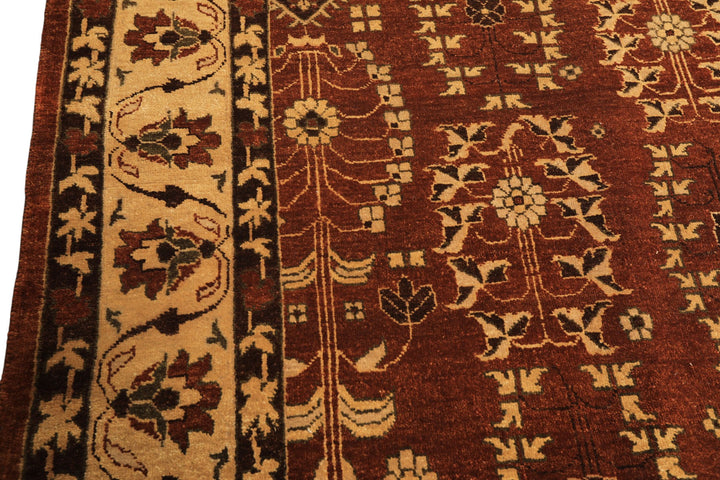 8x10 Rust, Beige, Light Gold Color Hand Knotted Agra Wool Traditional Oriental Rug