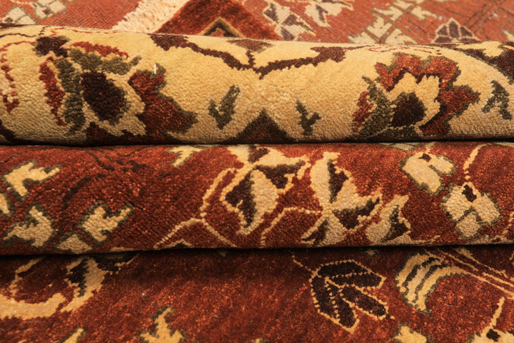 8x10 Rust, Beige, Light Gold Color Hand Knotted Agra Wool Traditional Oriental Rug