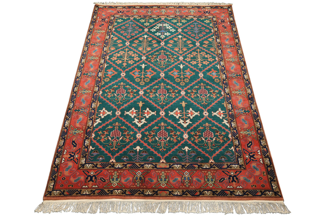 6x9 Turquoise, Orange, Ivory Color Hand Knotted Herati Bidjar New Zealand Wool Traditional Oriental Rug