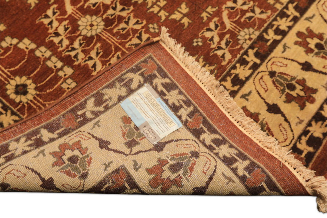8x10 Rust, Beige, Light Gold Color Hand Knotted Agra Wool Traditional Oriental Rug