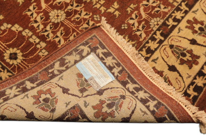 8x10 Rust, Beige, Light Gold Color Hand Knotted Agra Wool Traditional Oriental Rug