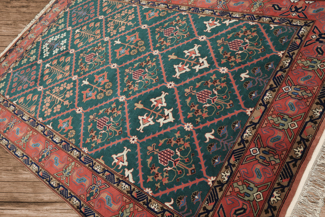 6x9 Turquoise, Orange, Ivory Color Hand Knotted Herati Bidjar New Zealand Wool Traditional Oriental Rug