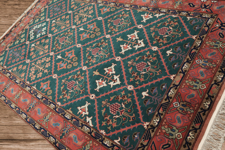 6x9 Turquoise, Orange, Ivory Color Hand Knotted Herati Bidjar New Zealand Wool Traditional Oriental Rug