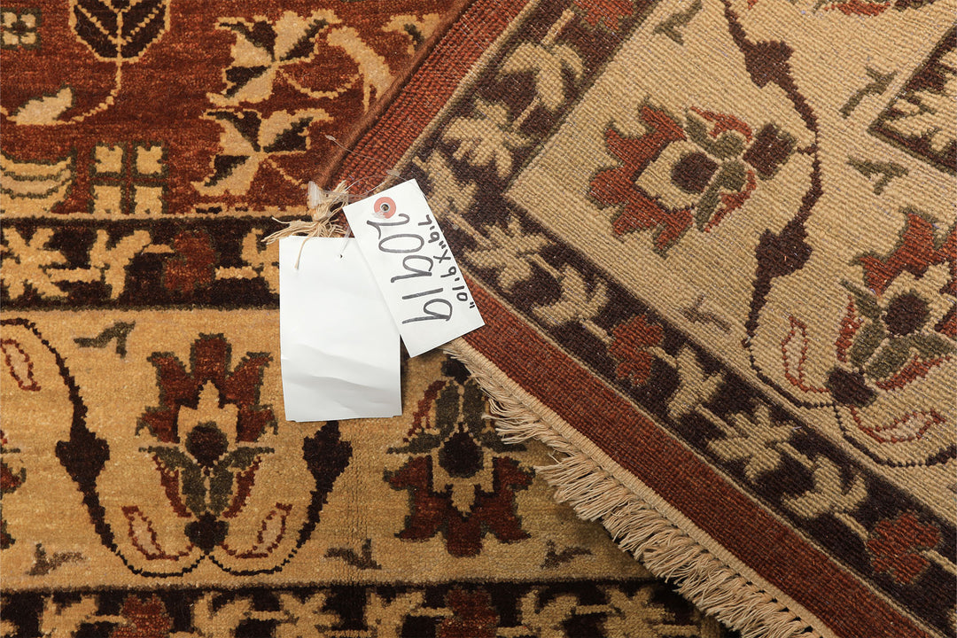 8x10 Rust, Beige, Light Gold Color Hand Knotted Agra Wool Traditional Oriental Rug