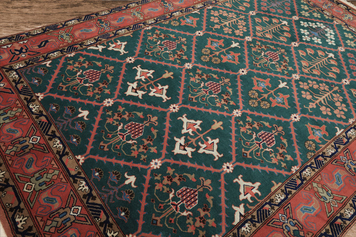 6x9 Turquoise, Orange, Ivory Color Hand Knotted Herati Bidjar New Zealand Wool Traditional Oriental Rug