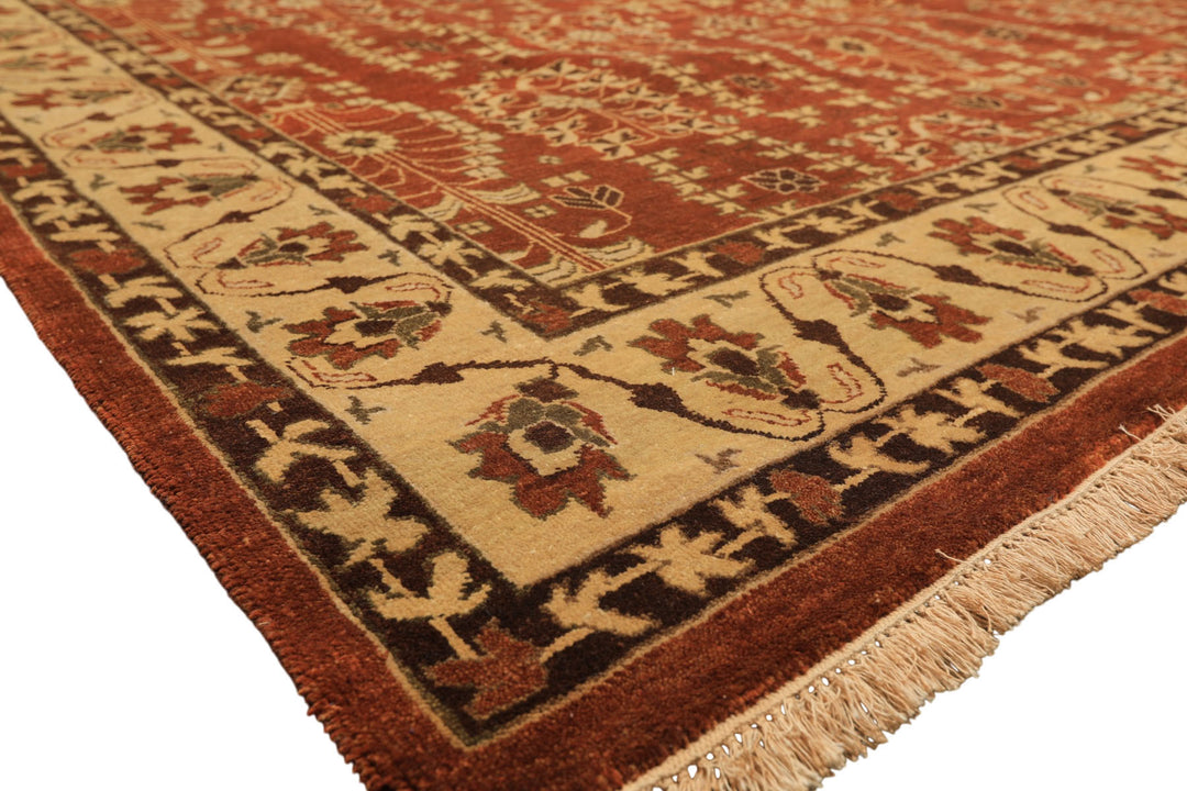8x10 Rust, Beige, Light Gold Color Hand Knotted Agra Wool Traditional Oriental Rug