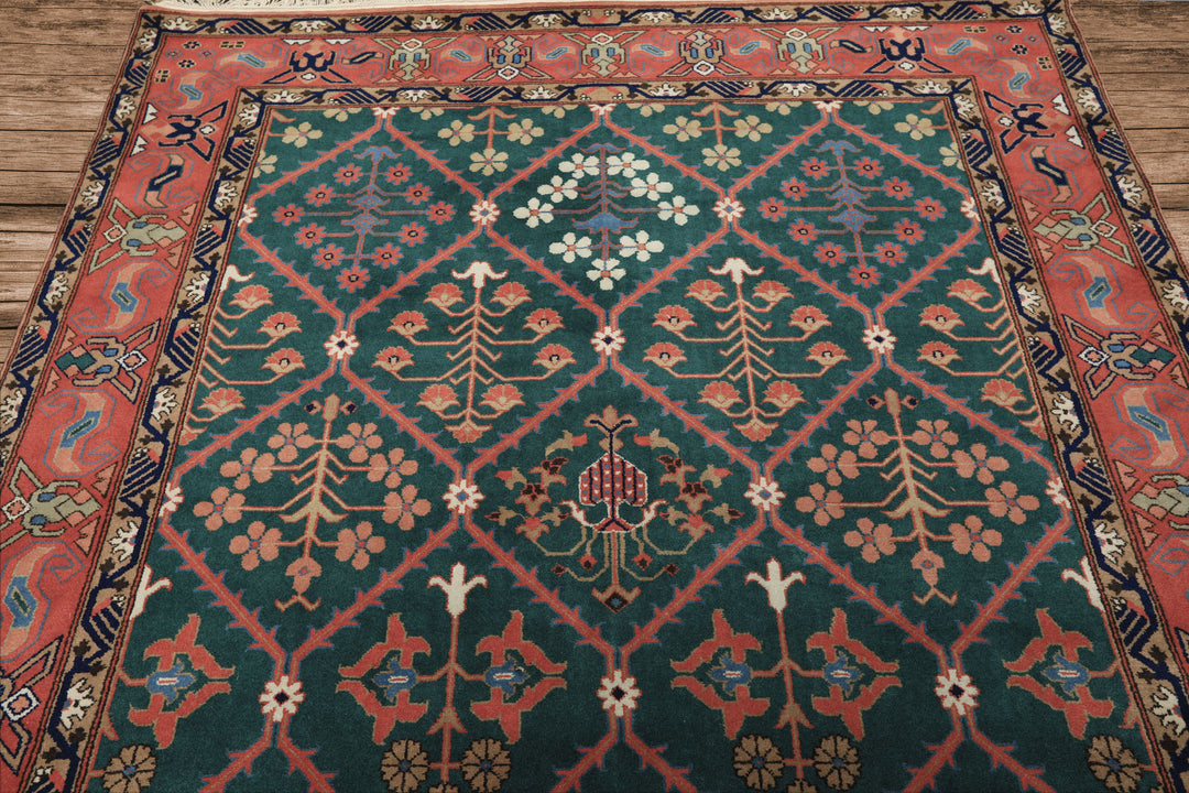 6x9 Turquoise, Orange, Ivory Color Hand Knotted Herati Bidjar New Zealand Wool Traditional Oriental Rug