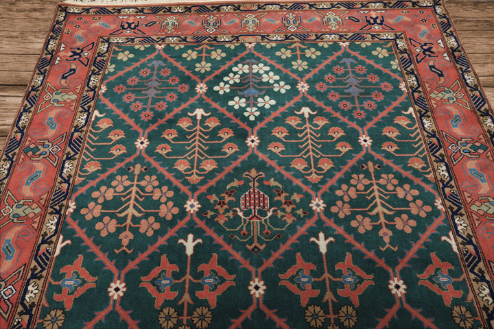 6x9 Turquoise, Orange, Ivory Color Hand Knotted Herati Bidjar New Zealand Wool Traditional Oriental Rug