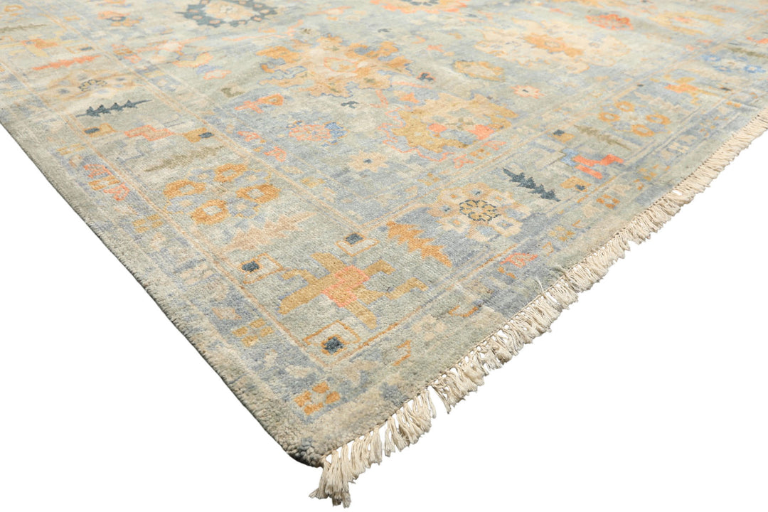 8x10 Blue, Aqua, Gold Color Hand Knotted Oushak Wool Modern &amp; Contemporay Oriental Rug