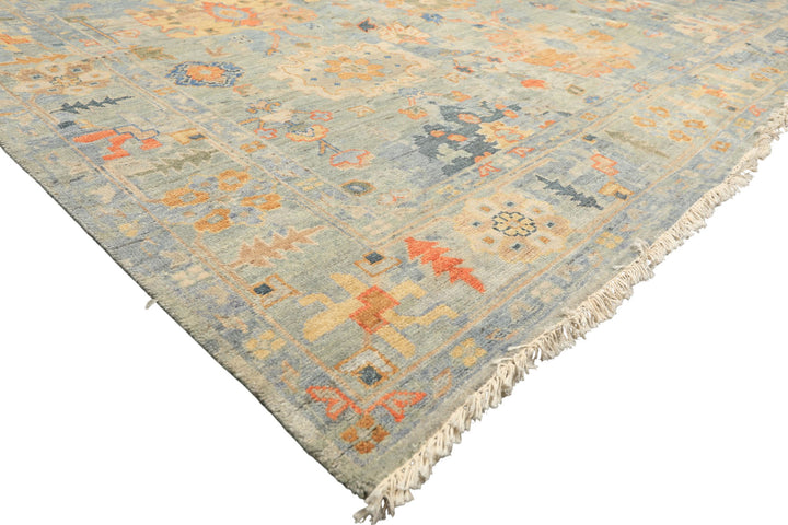 8x10 Blue, Aqua, Gold Color Hand Knotted Oushak Wool Modern &amp; Contemporay Oriental Rug