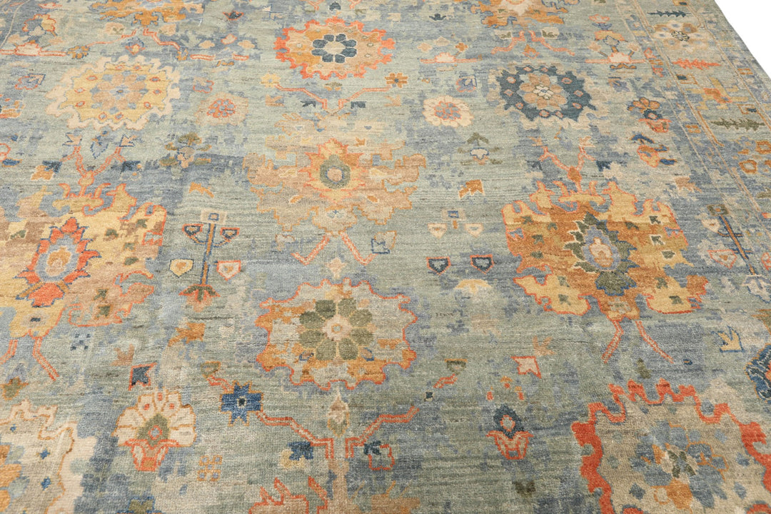 8x10 Blue, Aqua, Gold Color Hand Knotted Oushak Wool Modern &amp; Contemporay Oriental Rug