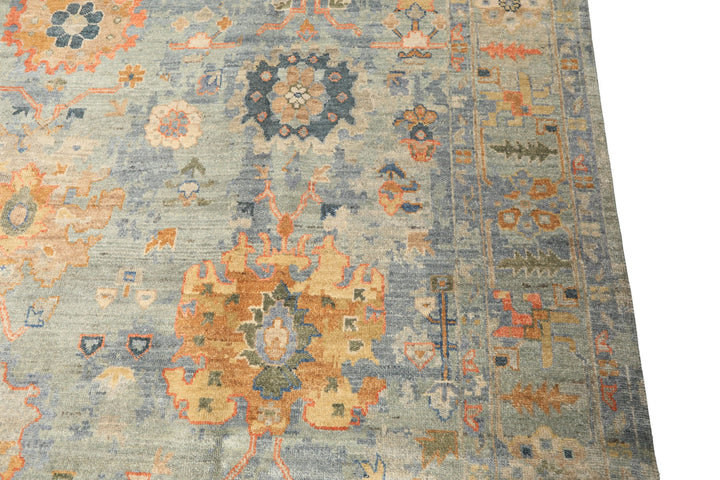 8x10 Blue, Aqua, Gold Color Hand Knotted Oushak Wool Modern &amp; Contemporay Oriental Rug