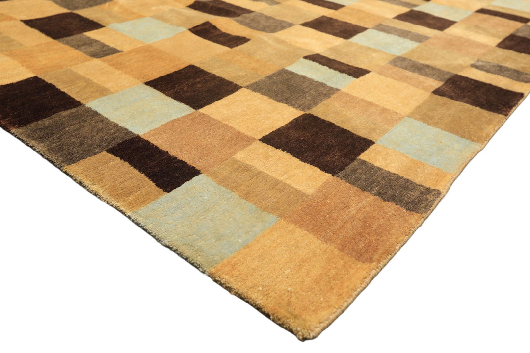 8x10 Gold, Chocolate, Aqua Color Hand Knotted Tibetan New Zealand Wool Modern &amp; Contemporay Oriental Rug