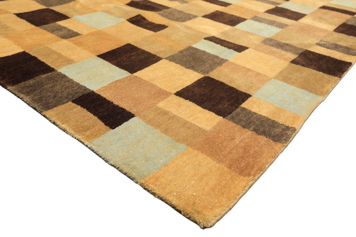 8x10 Gold, Chocolate, Aqua Color Hand Knotted Tibetan New Zealand Wool Modern &amp; Contemporay Oriental Rug
