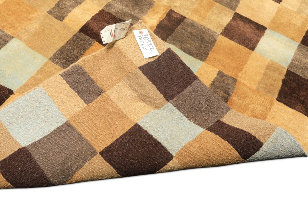 8x10 Gold, Chocolate, Aqua Color Hand Knotted Tibetan New Zealand Wool Modern &amp; Contemporay Oriental Rug
