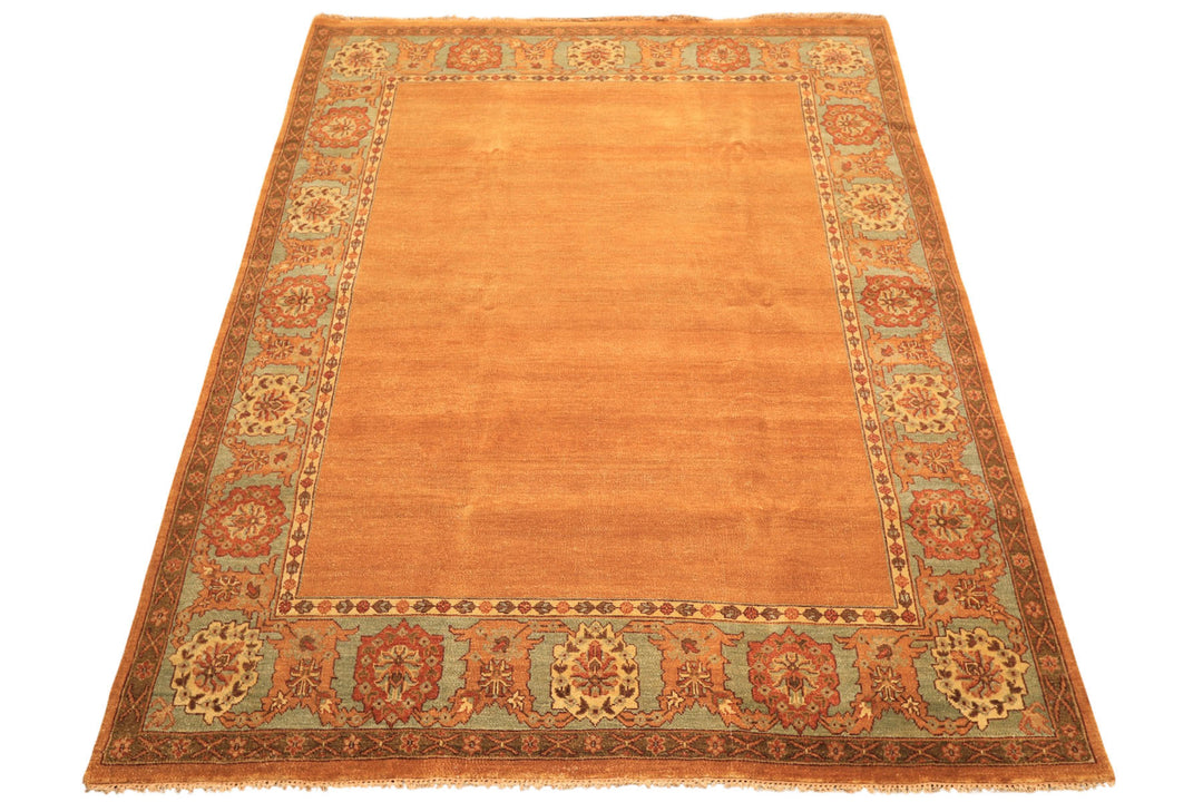 8x10 Caramel, Turquoise, Brown Color Hand Knotted Jaipur Wool Traditional Oriental Rug