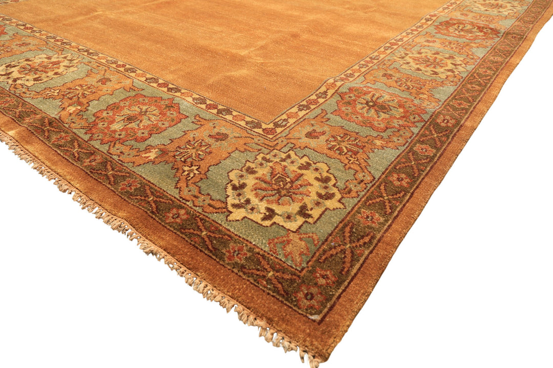 8x10 Caramel, Turquoise, Brown Color Hand Knotted Jaipur Wool Traditional Oriental Rug