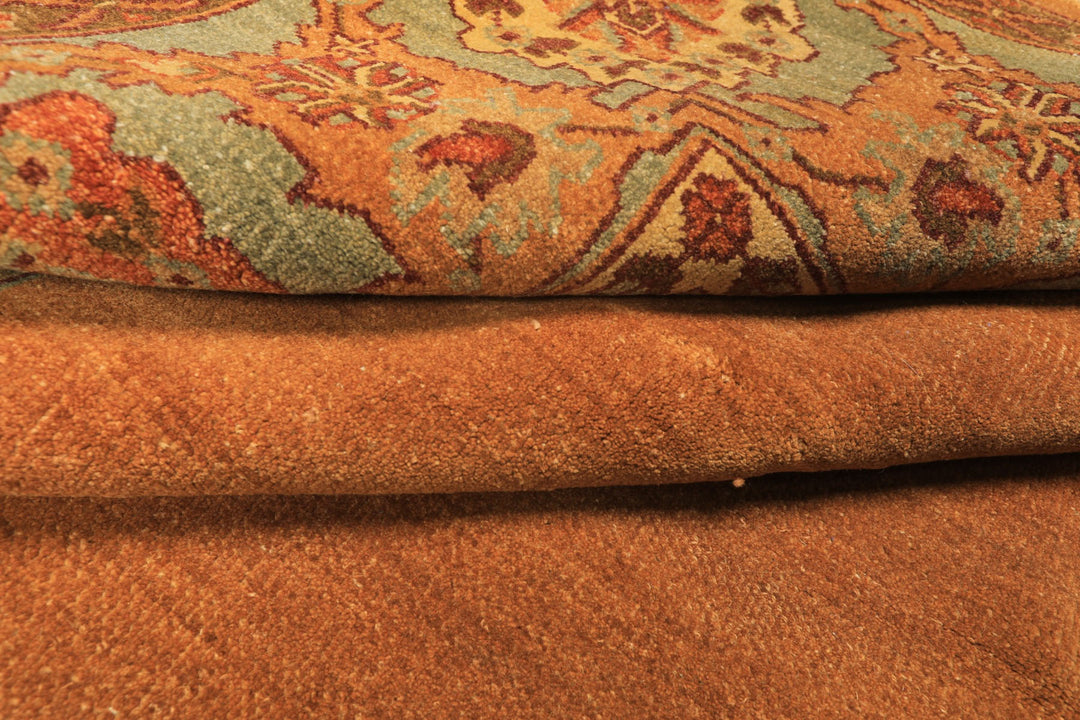 8x10 Caramel, Turquoise, Brown Color Hand Knotted Jaipur Wool Traditional Oriental Rug