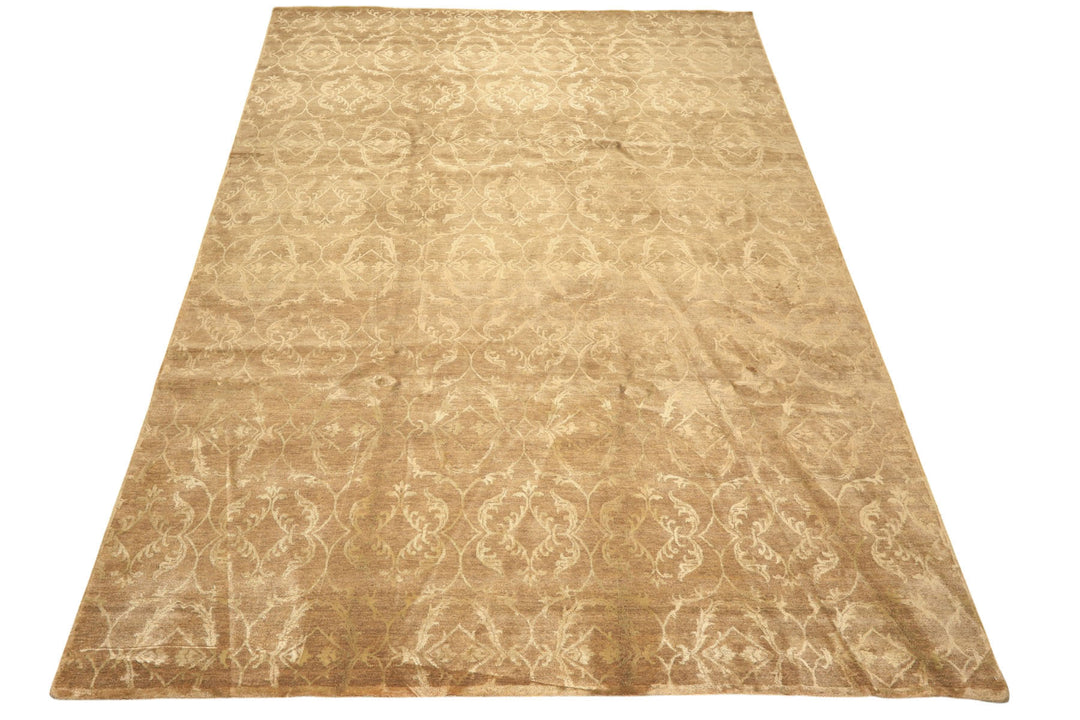 9x12 Moss, Beige, Color Hand Knotted Tibetan Wool &amp; Bamboo Silk Transitional Oriental Rug