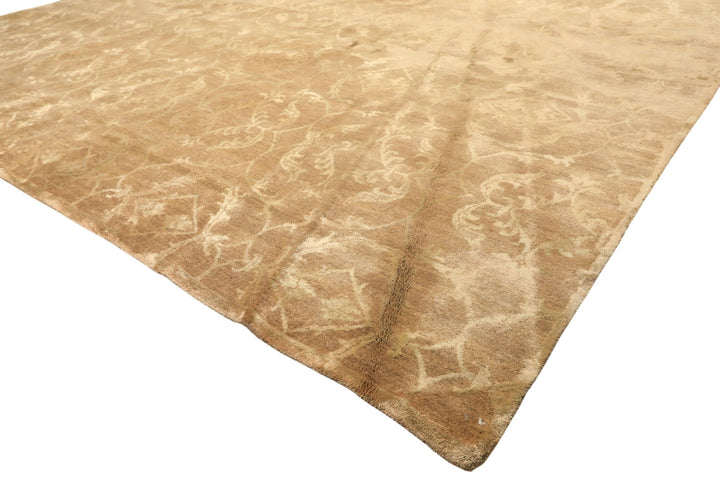 9x12 Moss, Beige, Color Hand Knotted Tibetan Wool &amp; Bamboo Silk Transitional Oriental Rug