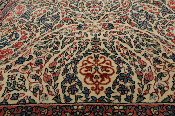 4x6 Ivory, Black, Rose Color Hand Knotted Kashan New Zealand Wool Traditional Oriental Rug