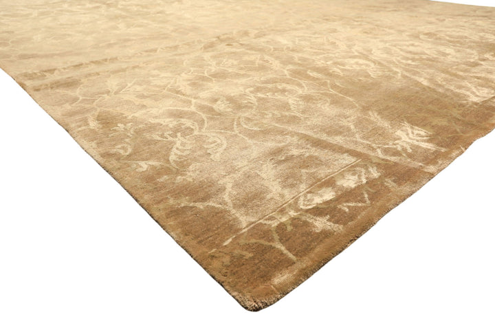 9x12 Moss, Beige, Color Hand Knotted Tibetan Wool &amp; Bamboo Silk Transitional Oriental Rug