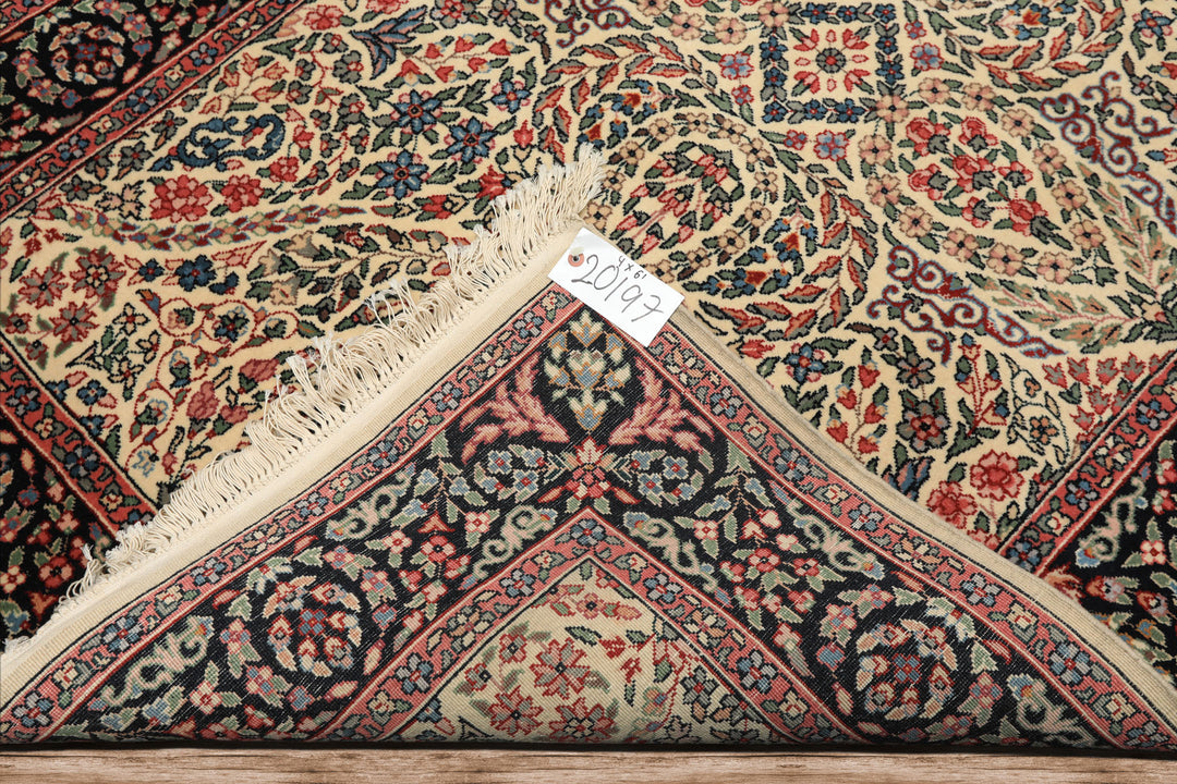 4x6 Ivory, Black, Rose Color Hand Knotted Kashan New Zealand Wool Traditional Oriental Rug