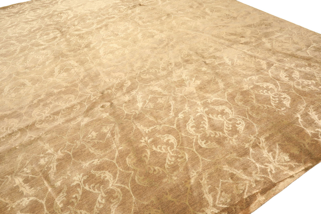 9x12 Moss, Beige, Color Hand Knotted Tibetan Wool &amp; Bamboo Silk Transitional Oriental Rug