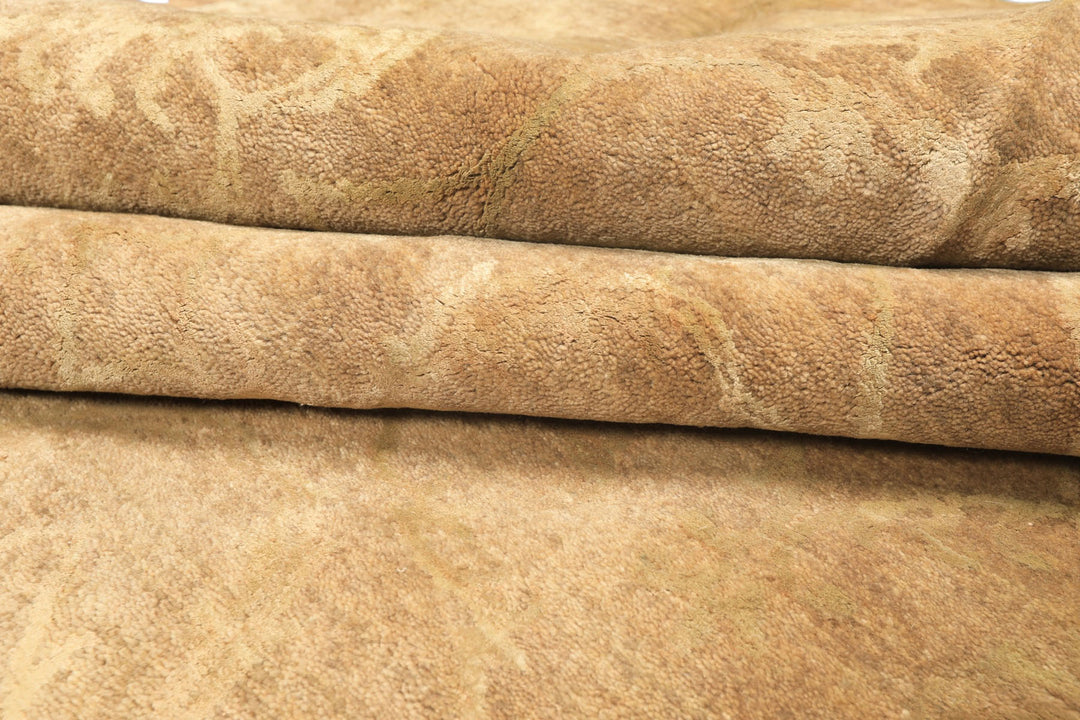 9x12 Moss, Beige, Color Hand Knotted Tibetan Wool &amp; Bamboo Silk Transitional Oriental Rug