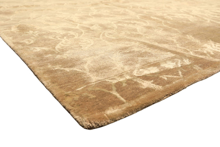 9x12 Moss, Beige, Color Hand Knotted Tibetan Wool &amp; Bamboo Silk Transitional Oriental Rug