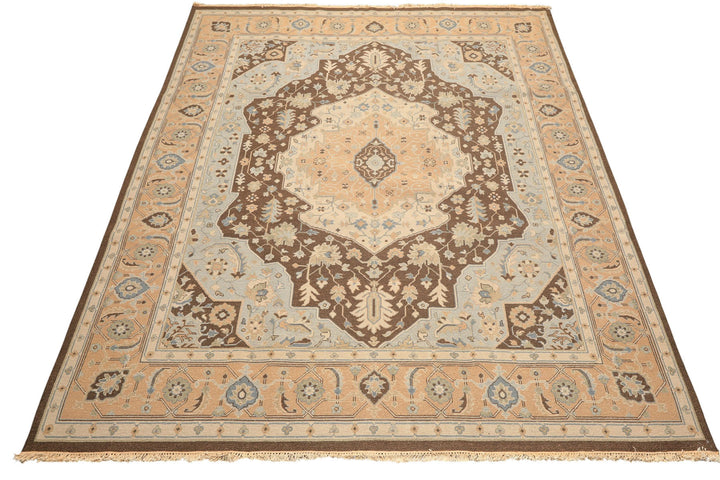 8x10 Peach, Brown, Mint Color Hand Knotted Soumak Wool Traditional Oriental Rug