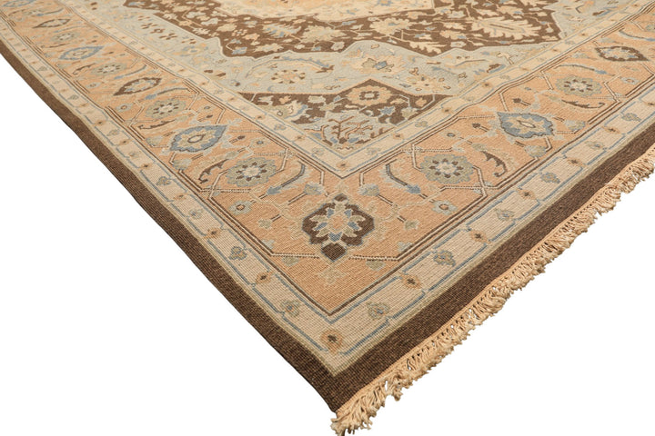 8x10 Peach, Brown, Mint Color Hand Knotted Soumak Wool Traditional Oriental Rug