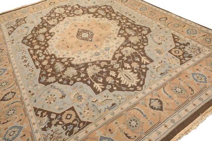 8x10 Peach, Brown, Mint Color Hand Knotted Soumak Wool Traditional Oriental Rug
