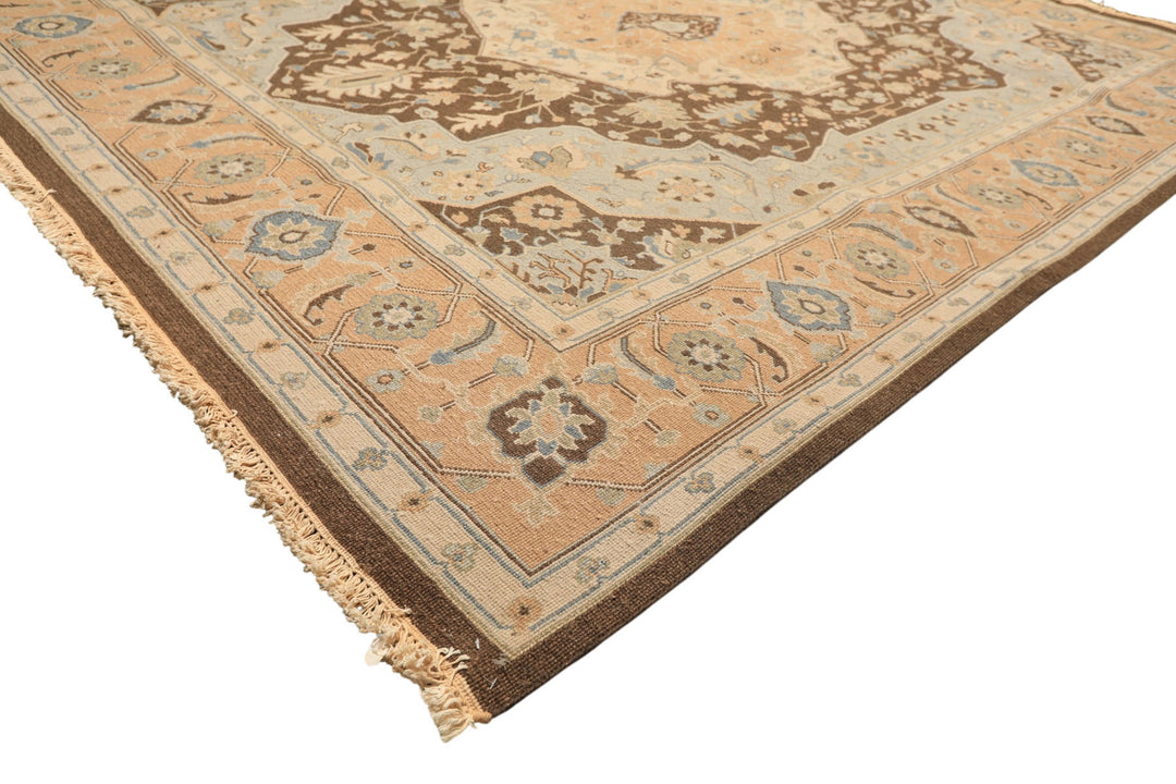 8x10 Peach, Brown, Mint Color Hand Knotted Soumak Wool Traditional Oriental Rug