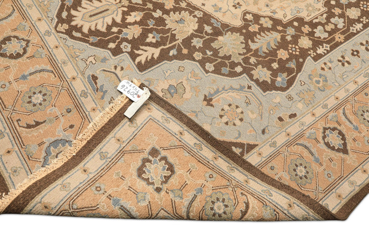 8x10 Peach, Brown, Mint Color Hand Knotted Soumak Wool Traditional Oriental Rug