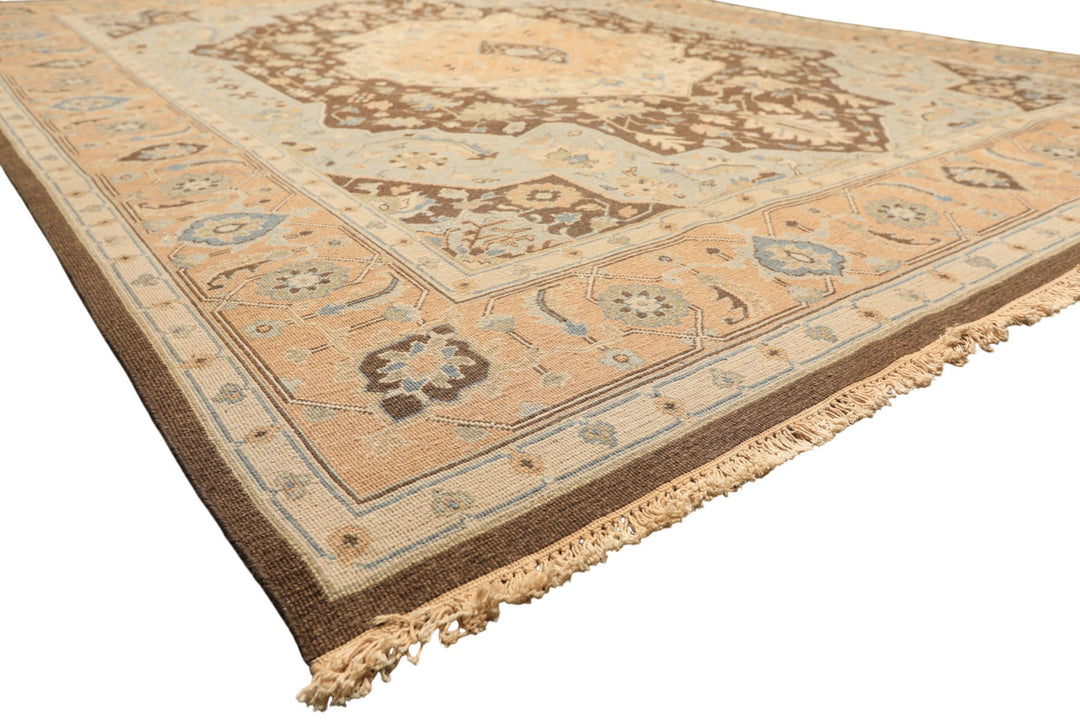 8x10 Peach, Brown, Mint Color Hand Knotted Soumak Wool Traditional Oriental Rug