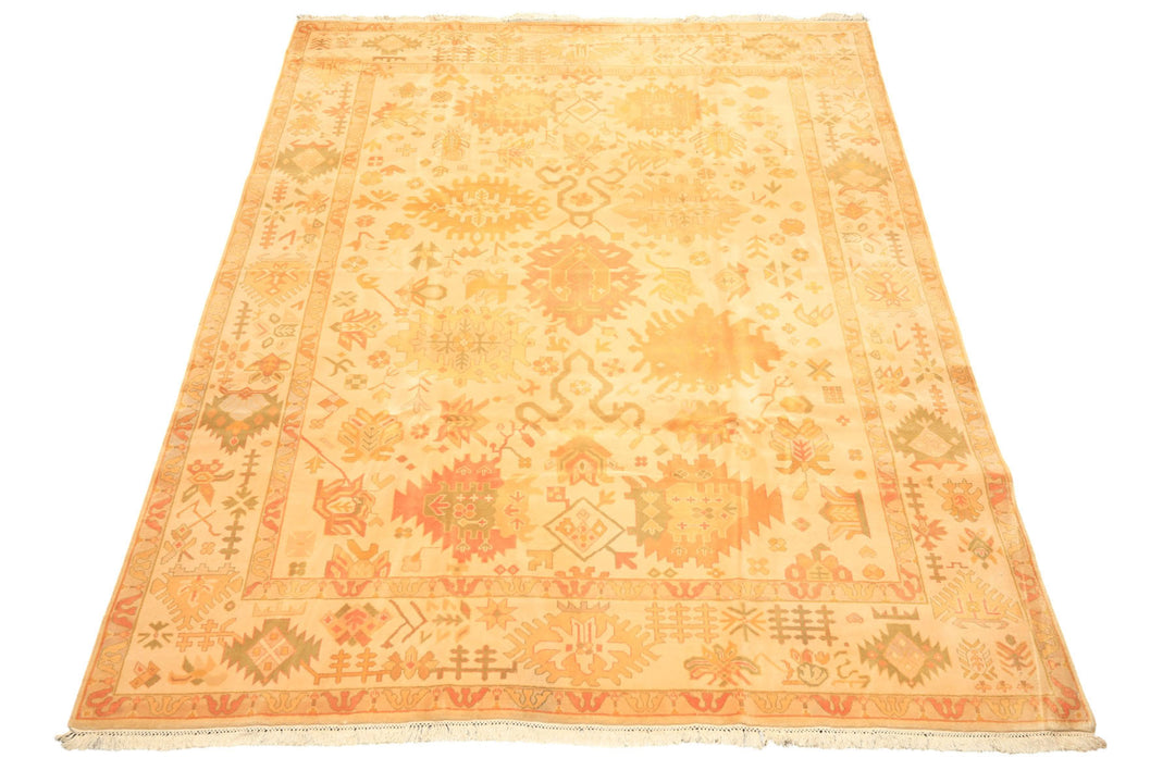 8x10 Ivory, Tan, Lime Color Hand Knotted Tibetan New Zealand Wool Traditional Oriental Rug