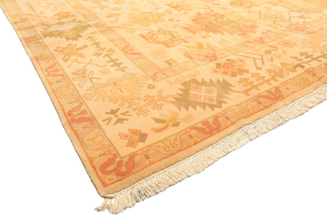8x10 Ivory, Tan, Lime Color Hand Knotted Tibetan New Zealand Wool Traditional Oriental Rug