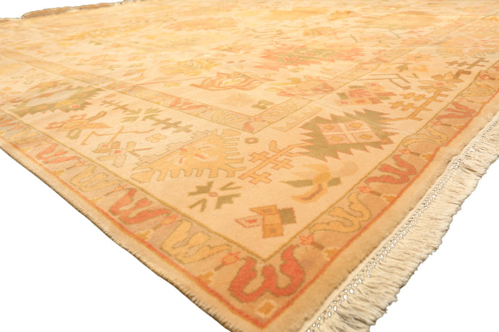 8x10 Ivory, Tan, Lime Color Hand Knotted Tibetan New Zealand Wool Traditional Oriental Rug