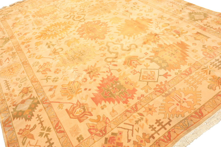 8x10 Ivory, Tan, Lime Color Hand Knotted Tibetan New Zealand Wool Traditional Oriental Rug