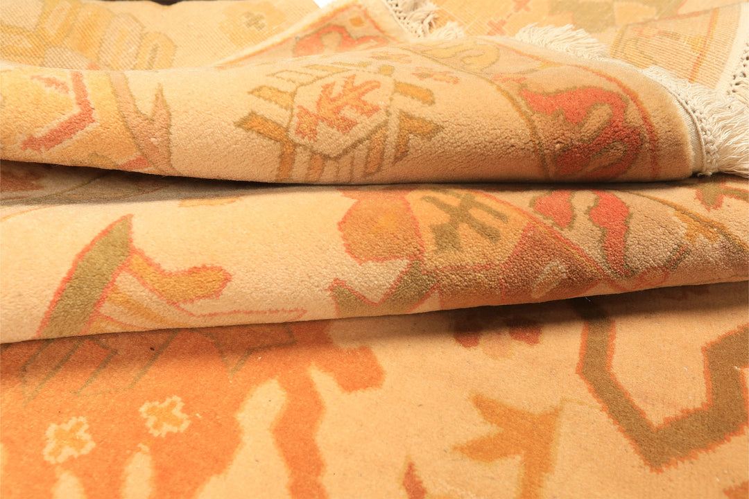 8x10 Ivory, Tan, Lime Color Hand Knotted Tibetan New Zealand Wool Traditional Oriental Rug