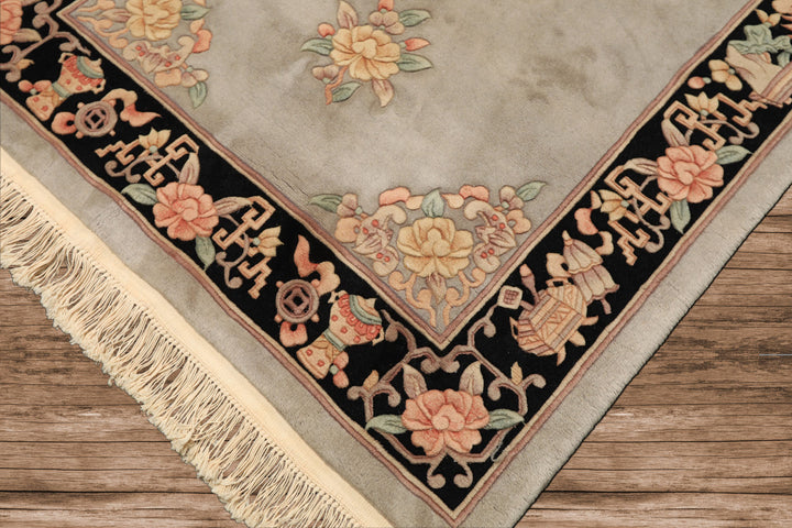 4x6 Gray, Black, Taupe Color Hand Knotted French Aubusson Savonnerie Wool Traditional Oriental Rug