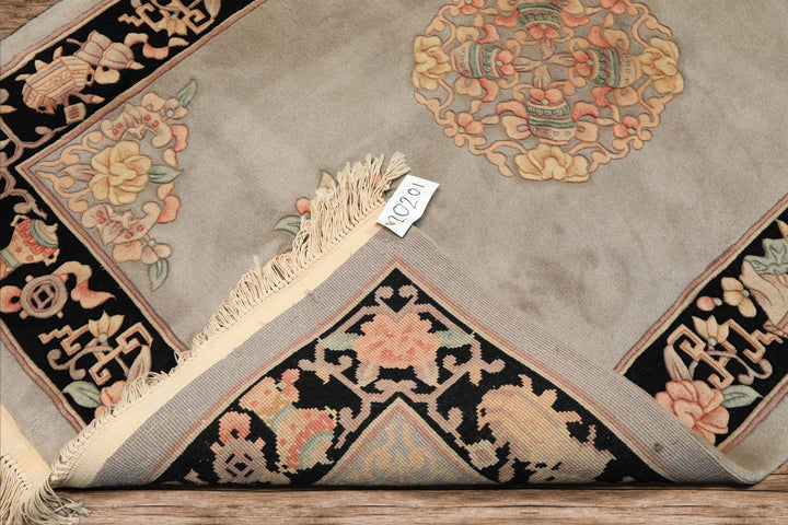 4x6 Gray, Black, Taupe Color Hand Knotted French Aubusson Savonnerie Wool Traditional Oriental Rug